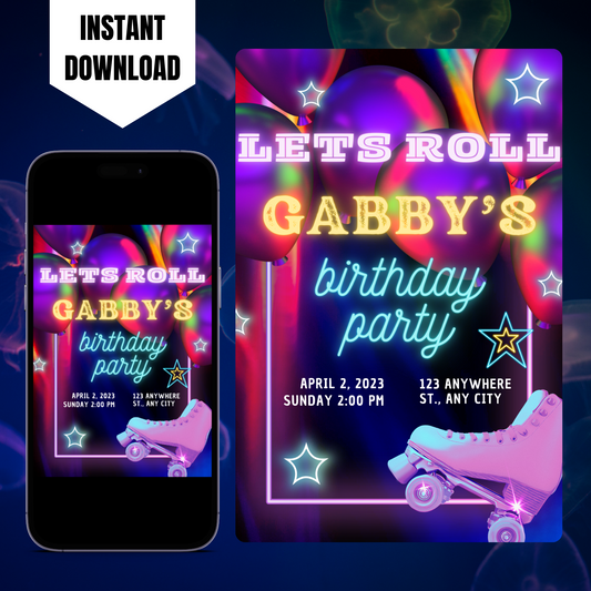 Roller Skates Skating Birthday Invitation Template