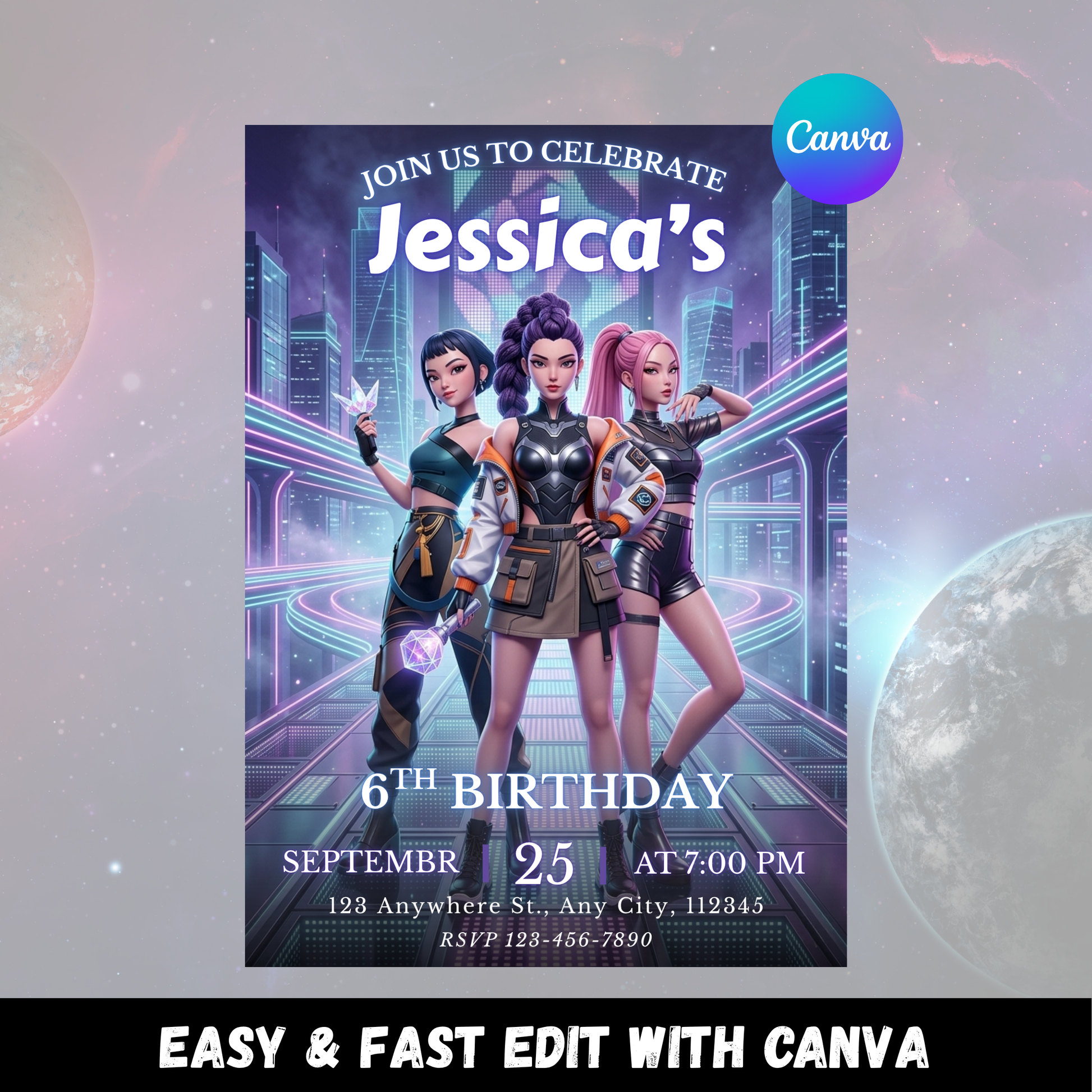 Editable Kpop Demon Hunters Birthday Party Invitation Instant Download Printable Invite CreativeRino