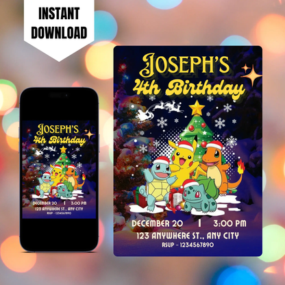 Pokemon Christmas Birthday Invitation Template CreativeRino
