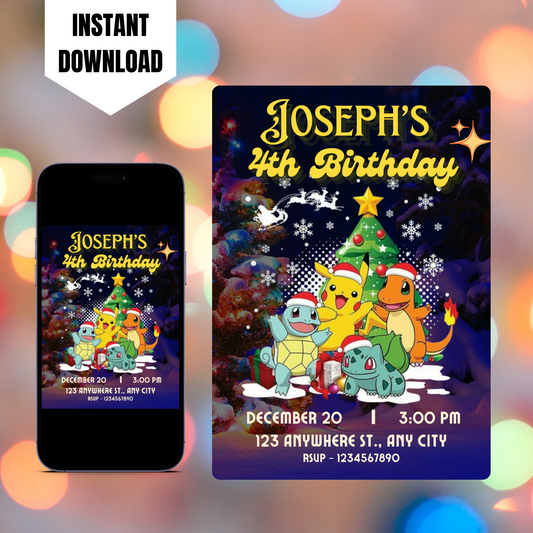 Pokemon Christmas Birthday Invitation Template