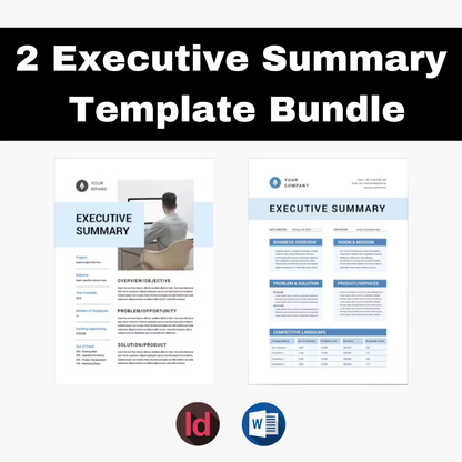 2 Executive Summary Template Bundle | Business Executive Summary Report | Startup Business Executive Summary | Adobe Indesign & MS Word CreativeRino