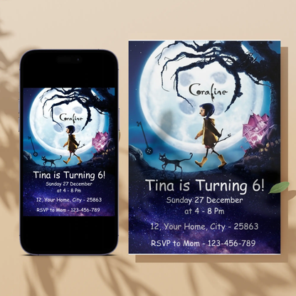 Coraline Birthday Invitation Template CreativeRino