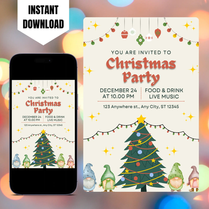 Gnome Christmas Party Invitation Template CreativeRino