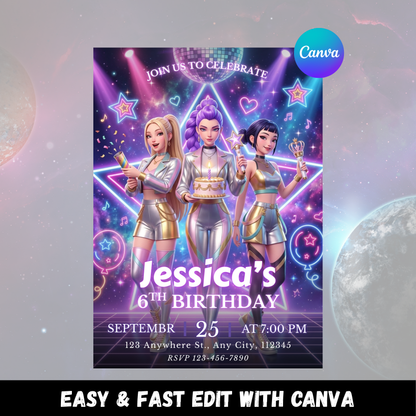 Demon Hunters Kpop Birthday Invite – Instant Edit & Download Template CreativeRino