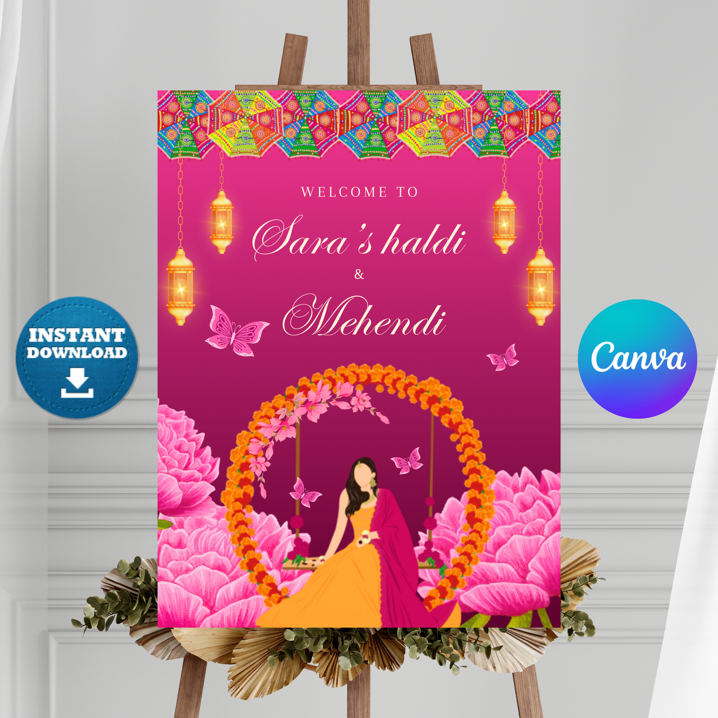 Mehndi Sign Template | Indian Wedding Welcome Sign