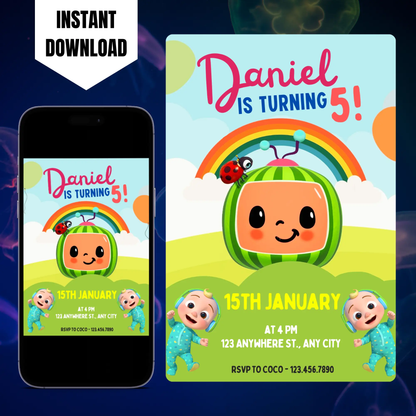 Cocomelon Birthday Invitation Template CreativeRino