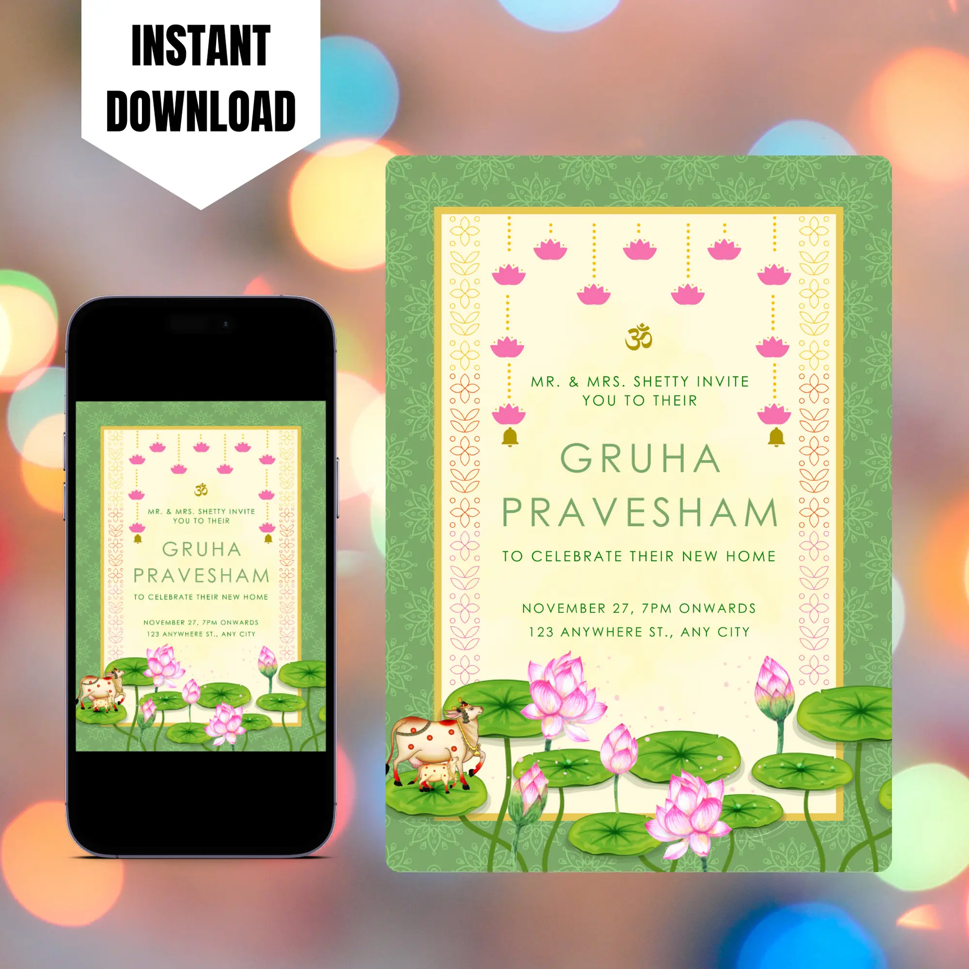 Gruhapravesham Invitation Template | Indian Housewarming Invite CreativeRino