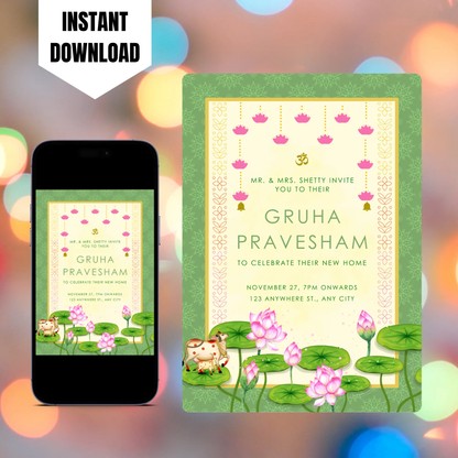 Gruhapravesham Invitation Template | Indian Housewarming Invite CreativeRino