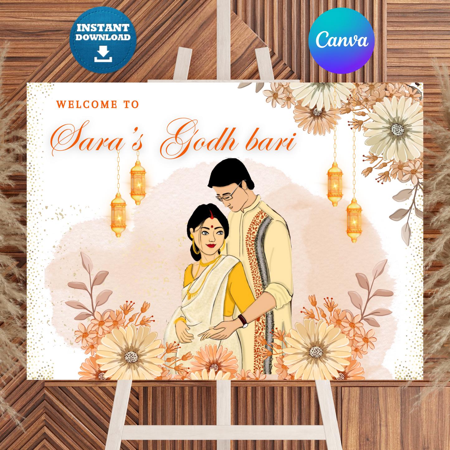 Godh Bharai Ceremony Sign Template | Indian Baby Shower Welcome Sign