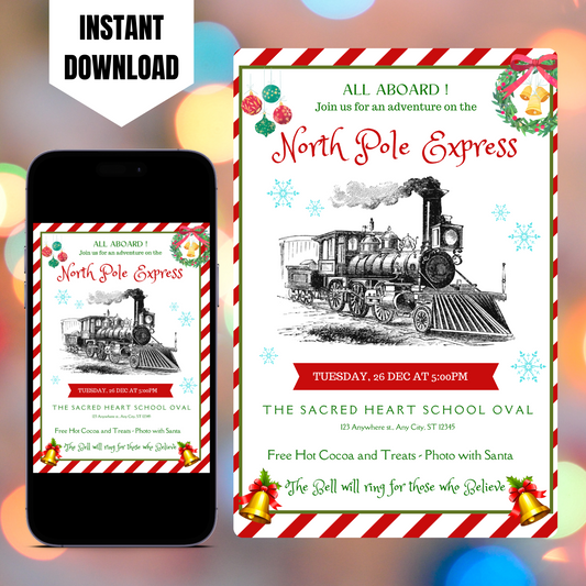 Christmas North Pole Express Train Invitation Flyer Template