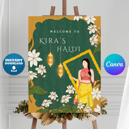 Maiyan Pithi Haldi Sign Template | Indian Wedding Welcome Sign CreativeRino