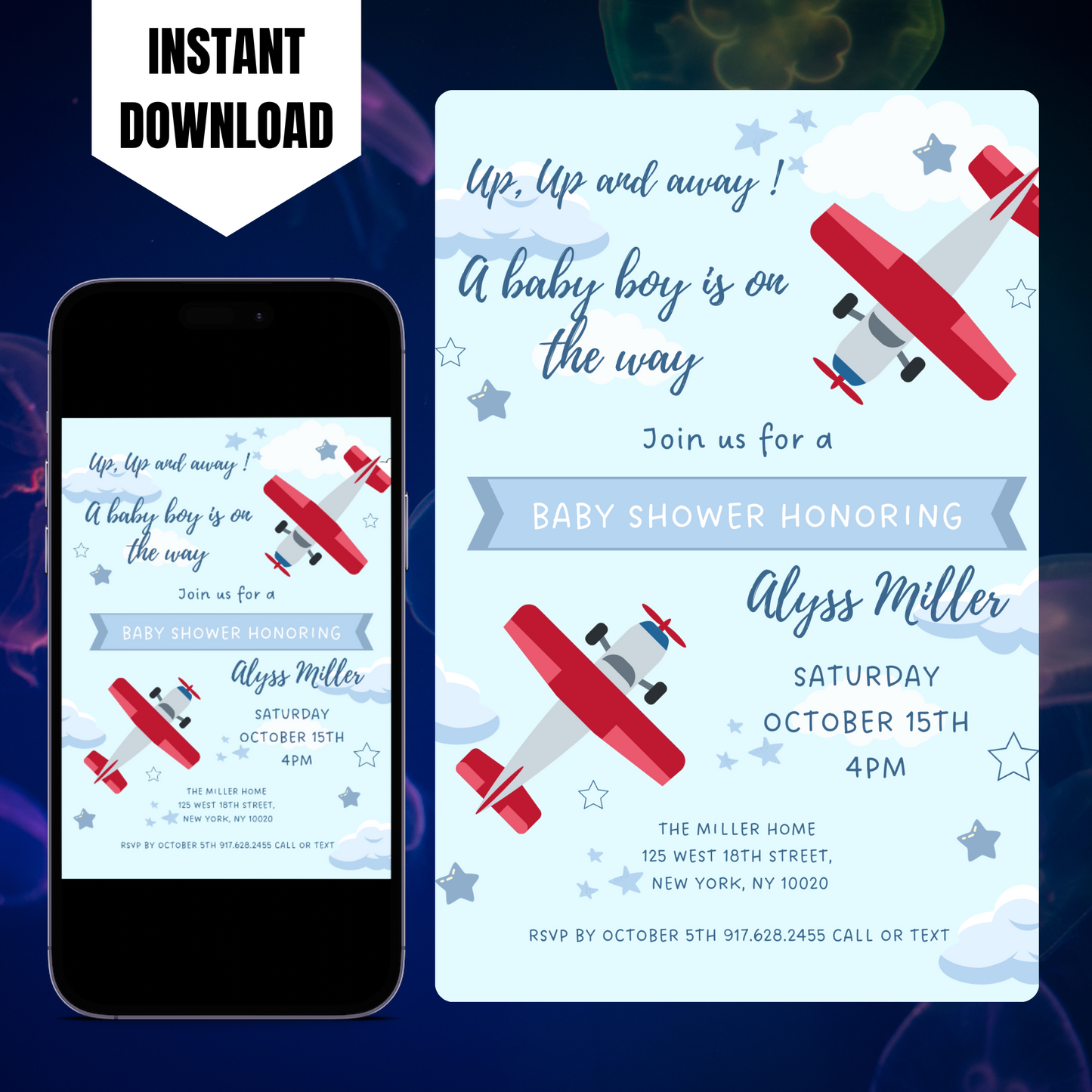 Airplane Baby Shower Invitation Template