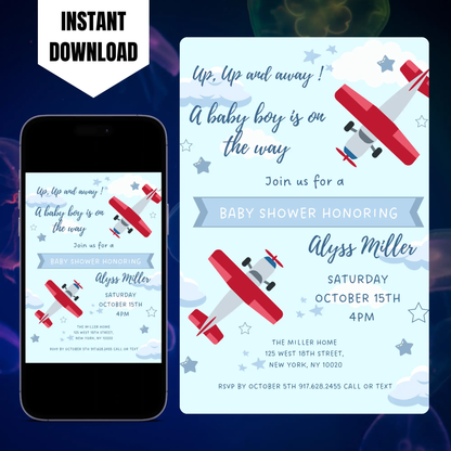 Airplane Baby Shower Invitation Template CreativeRino