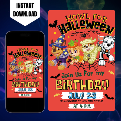 Paw Patrol Halloween Birthday Invitation Template CreativeRino