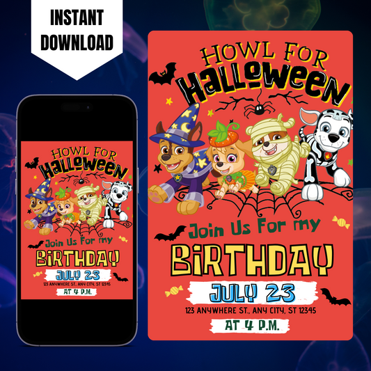 Paw Patrol Halloween Birthday Invitation Template