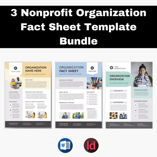 3 Nonprofit Organization Fact Sheet Template Bundle | MS Word & Indesign | Fact Sheet Template | Nonprofit One Pager | Charity Template