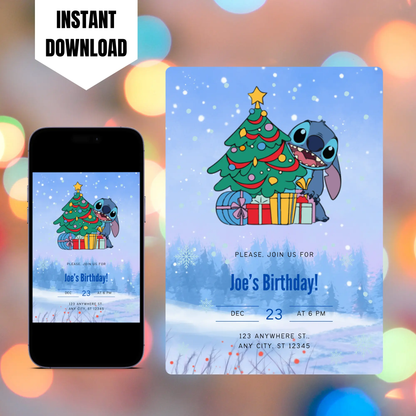 Stitch Christmas Birthday Invitation Template CreativeRino
