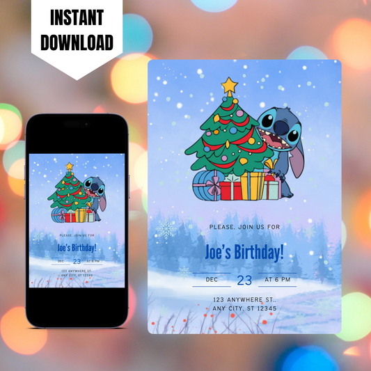 Stitch Christmas Birthday Invitation Template