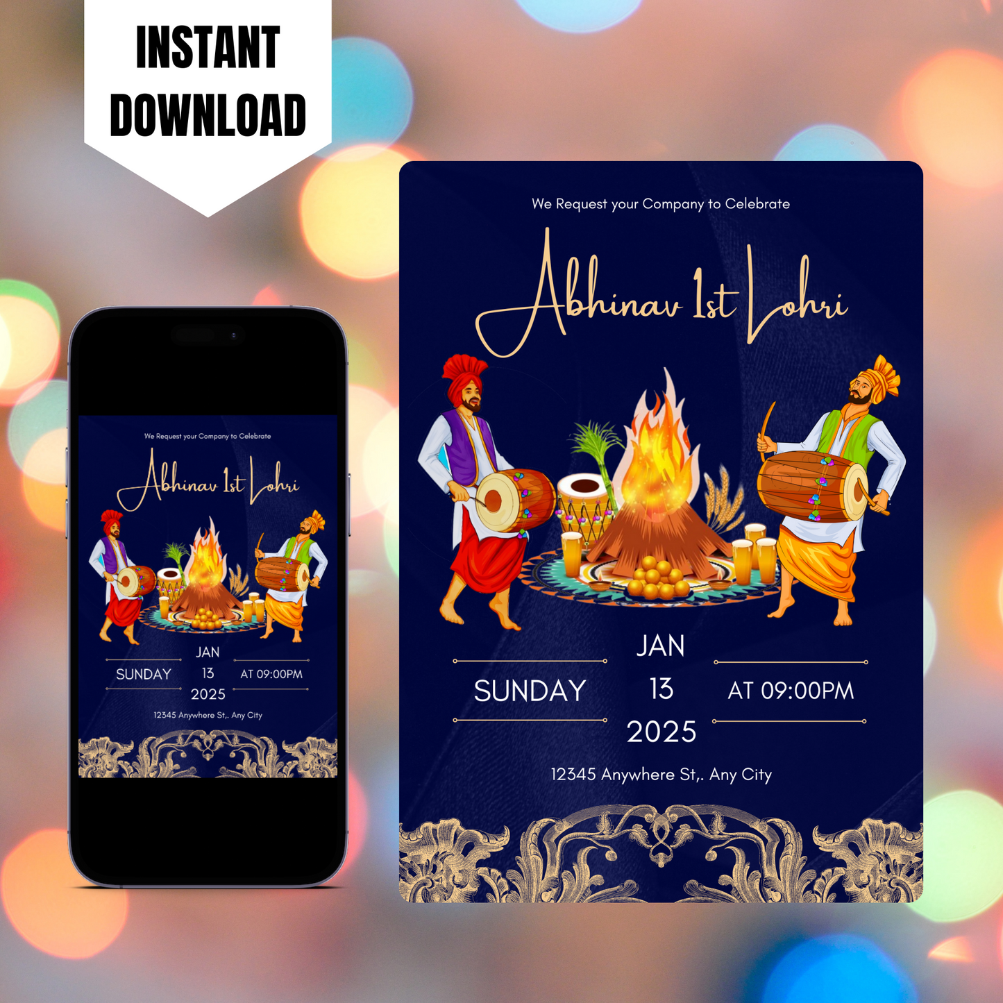 Lohri Invitation Template | Lohri Party Invite