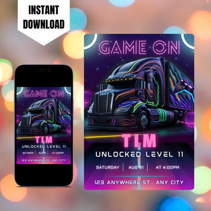 Game Truck Gaming Birthday Invitation Template CreativeRino