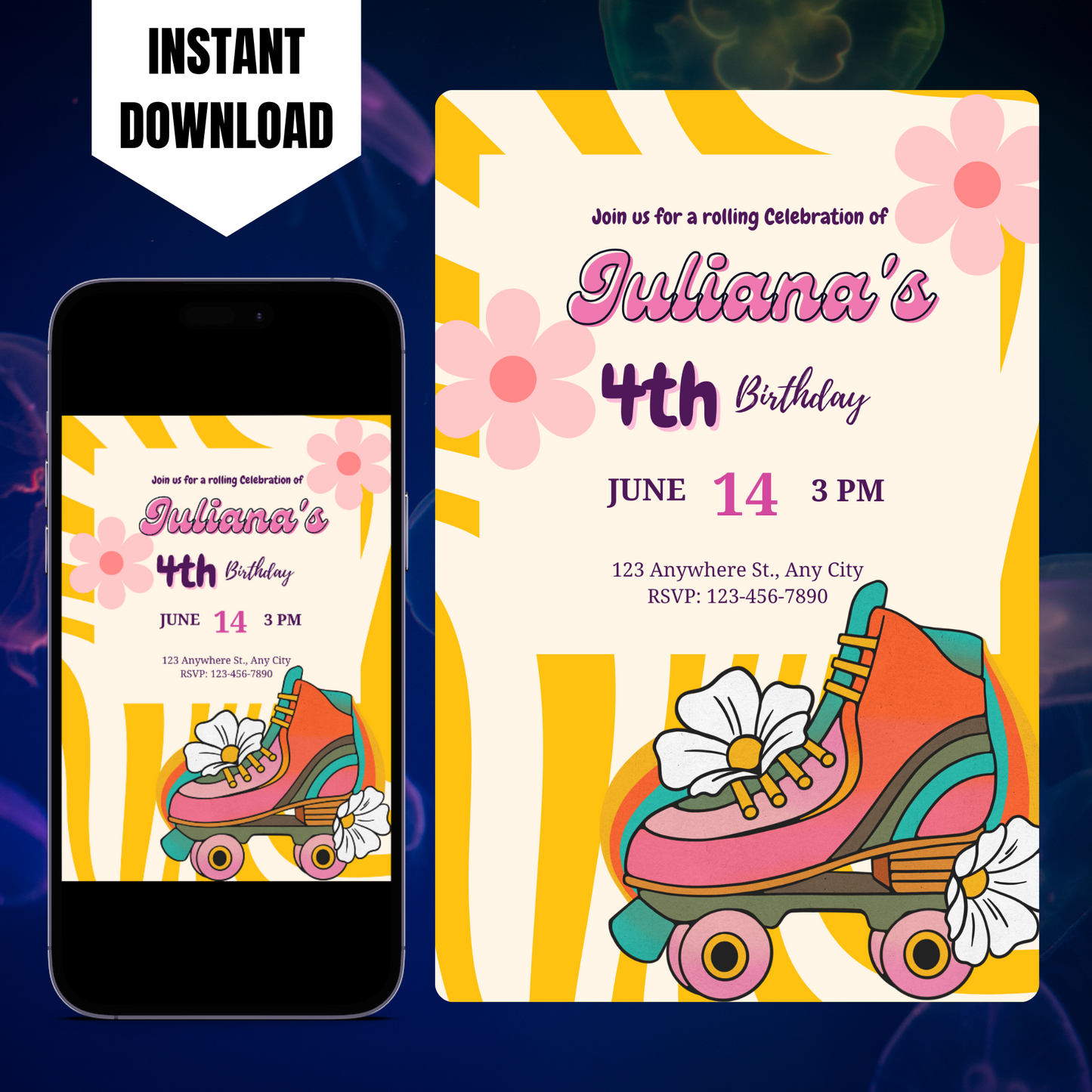 Roller Skates Skating Birthday Invitation Template