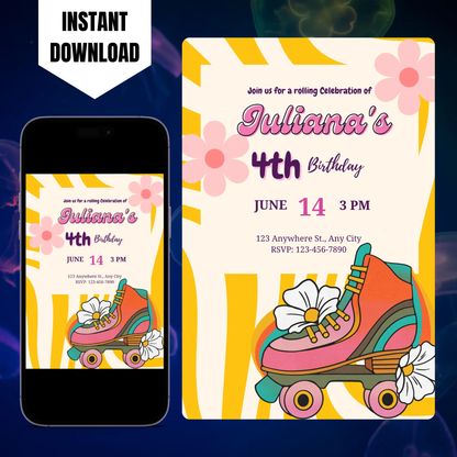 Roller Skates Skating Birthday Invitation Template CreativeRino