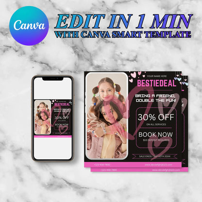 Bring A Bestie Flyer Template | Bring A Friend Social Media Flyer CreativeRino