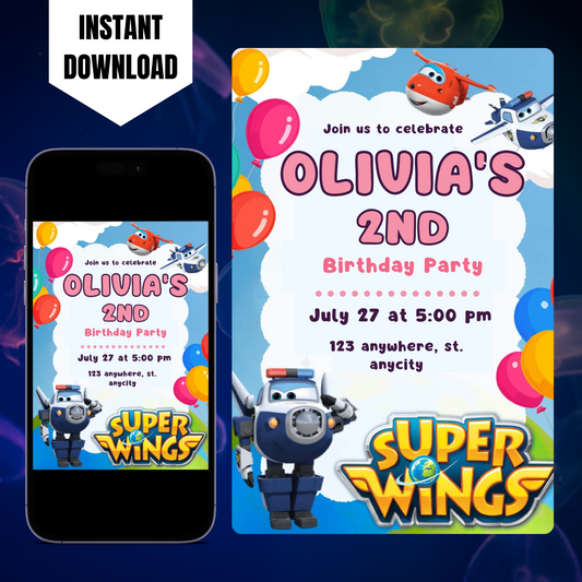 Super Wings Birthday Invitation Template