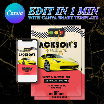 Ferrari Sport Race Car Birthday Invitation Template - CreativeRino