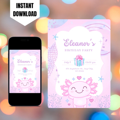 Axolotl Birthday Invitation Template CreativeRino