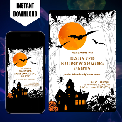 Halloween Haunted Housewarming Party Invitation Template CreativeRino