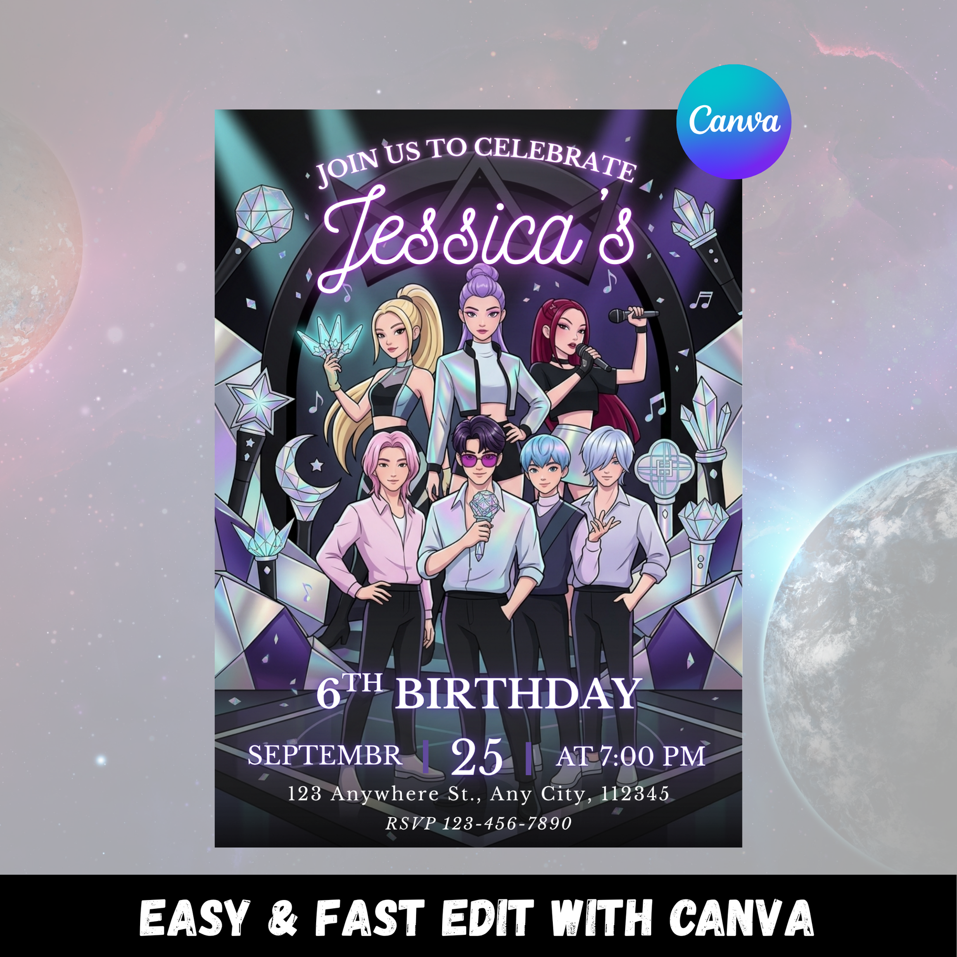 Kpop Demon Hunters Birthday Invite – Cute Editable Party Invitation CreativeRino