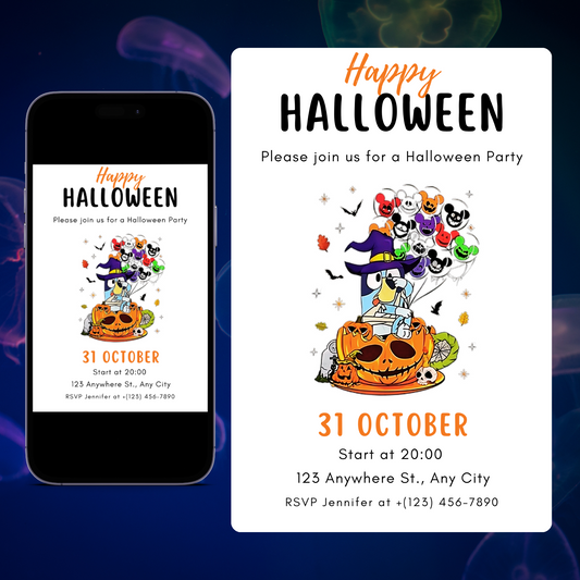 Bluey Halloween Birthday Invitation Template