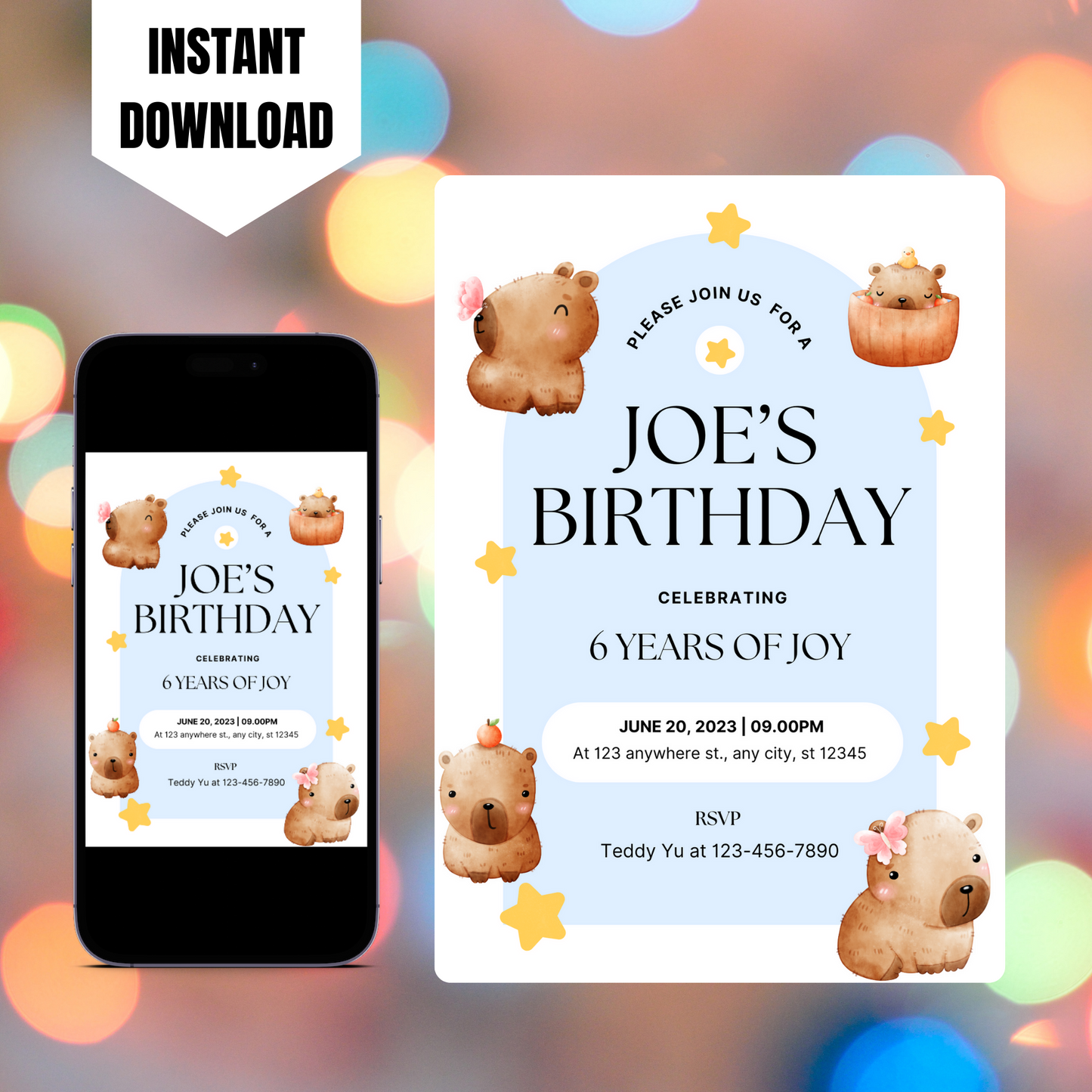 Capybara Birthday Invitation Template