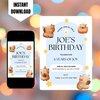 Capybara Birthday Invitation Template CreativeRino