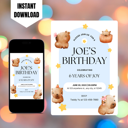 Capybara Birthday Invitation Template