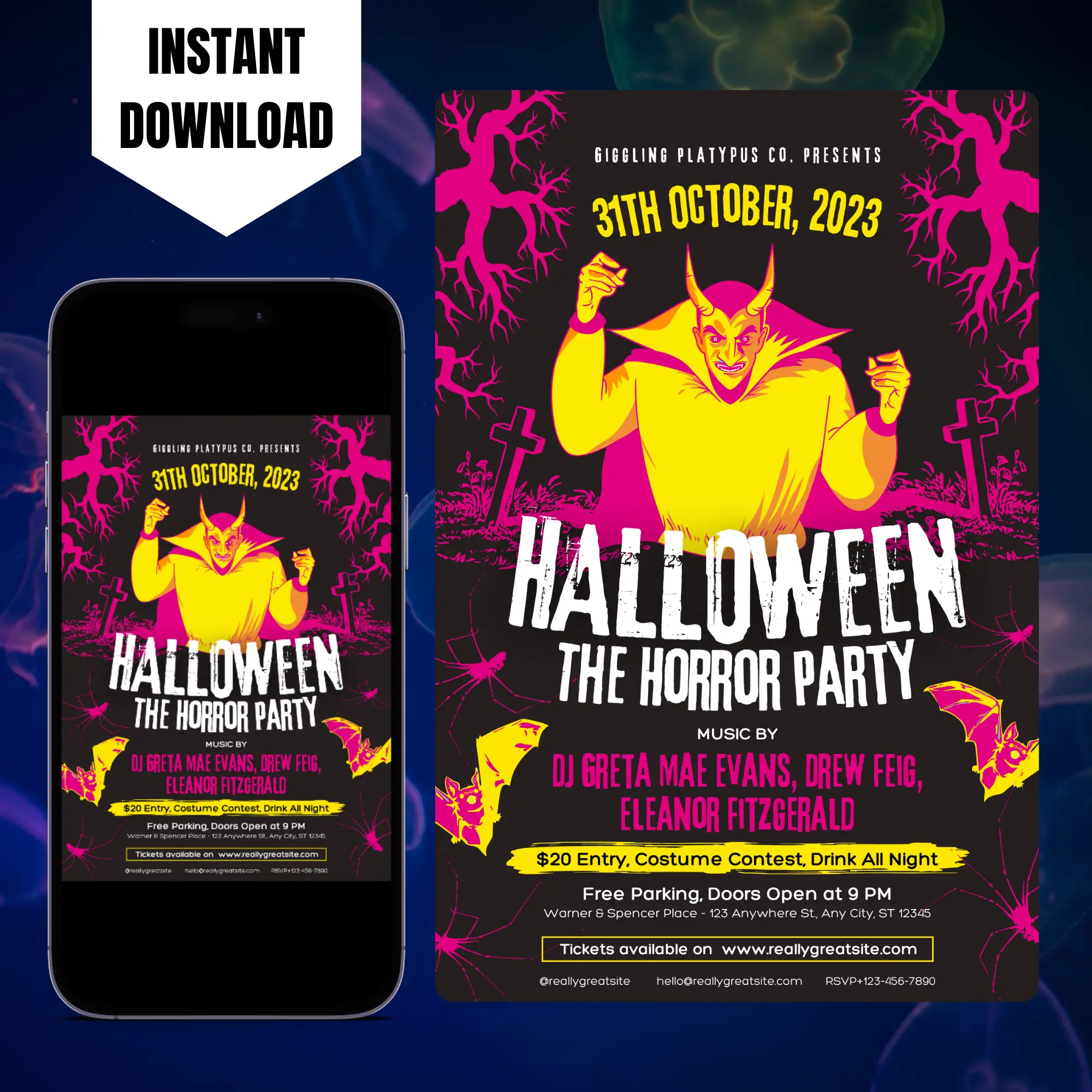 Horror Halloween Party Invitation Template – CreativeRino