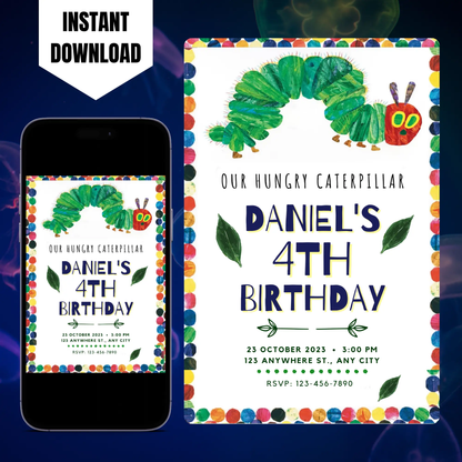 Very Hungry Caterpillar Birthday Invitation Template CreativeRino