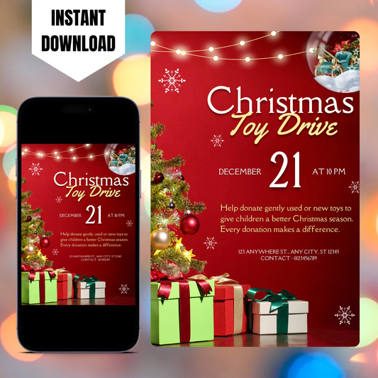 Christmas Toy Drive Flyer Template | Toy Drive Invitation - CreativeRino
