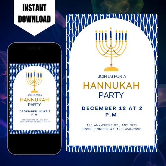 Hanukkah Invitation Template | Hanukkah Celebration Party Invite