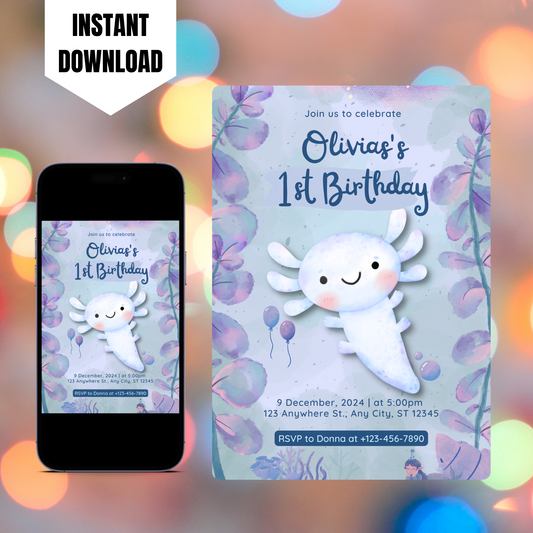 Axolotl Birthday Invitation Template