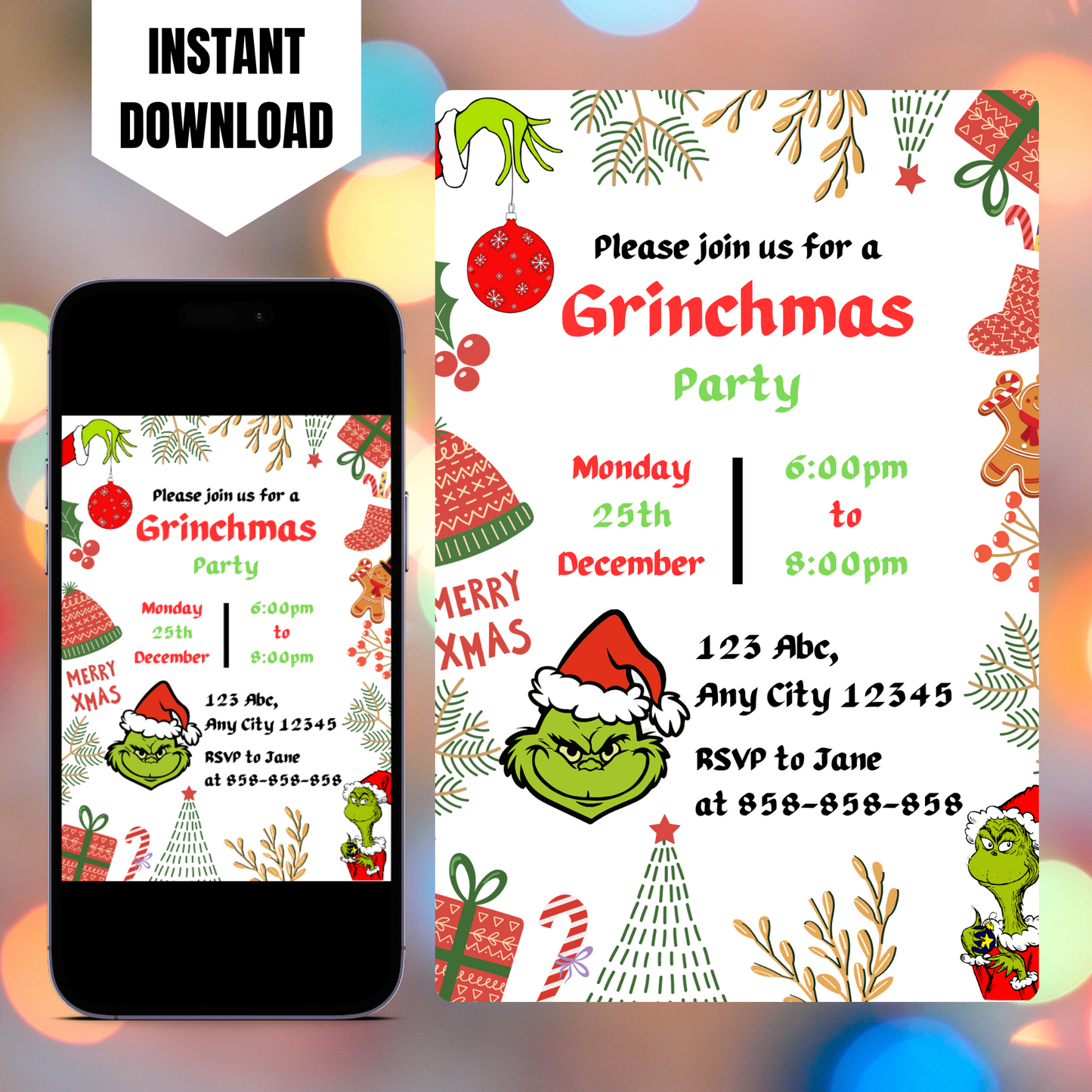 Grinchmas Christmas Invitation Template | Grinch Invite