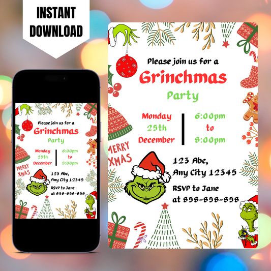 Grinchmas Christmas Invitation Template | Grinch Invite