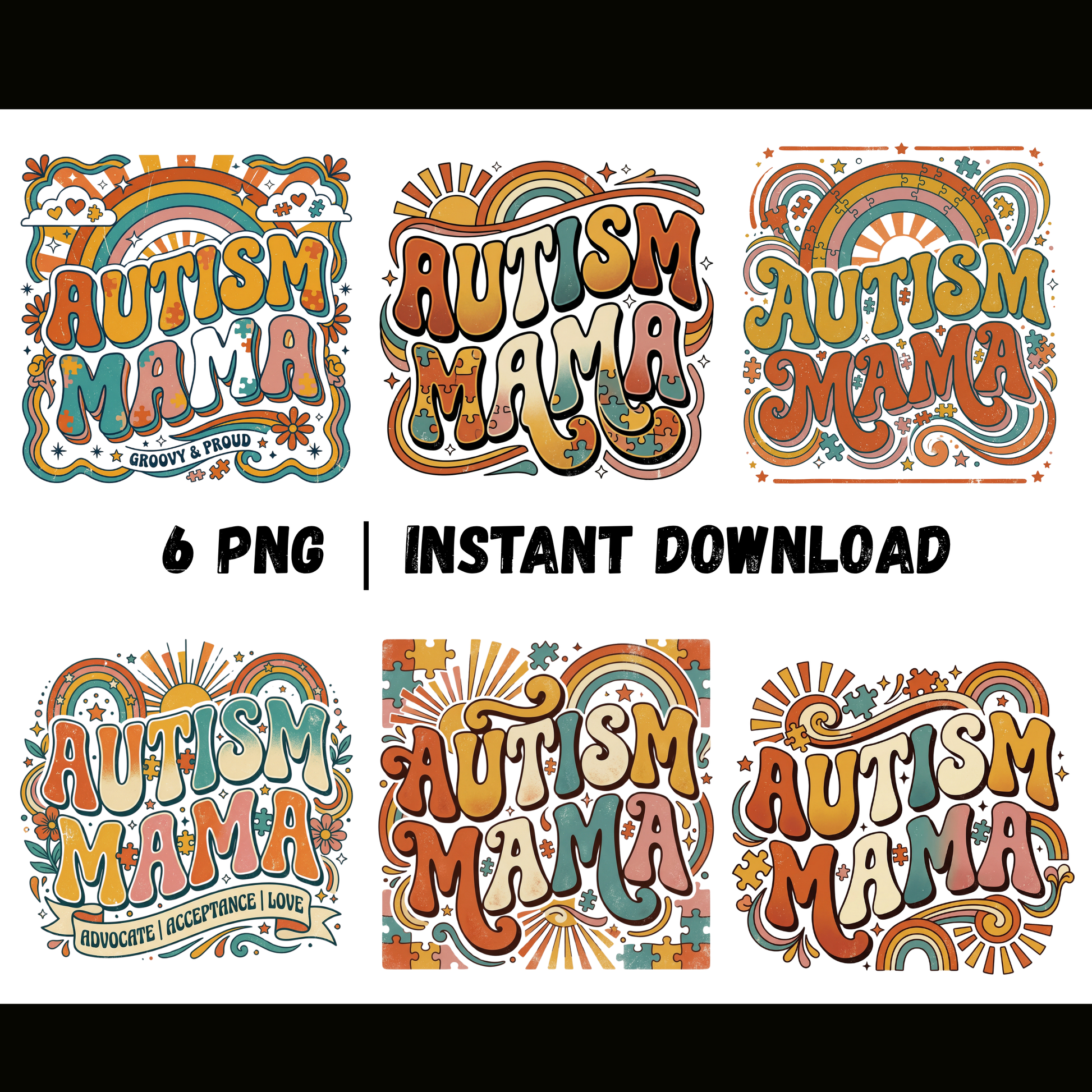 Autism Mama PNG | Autism Awareness | Retro Groovy 70s-style Trendy Designs CreativeRino