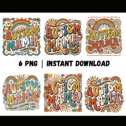 Autism Mama PNG | Autism Awareness | Retro Groovy 70s-style Trendy Designs CreativeRino