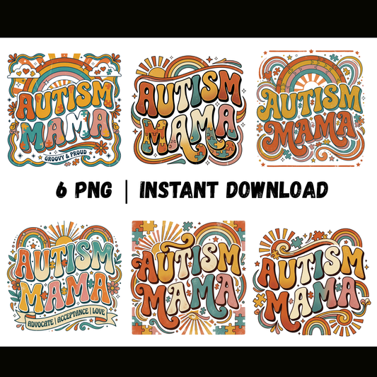 Autism Mama PNG | Autism Awareness | Retro Groovy 70s-style Trendy Designs CreativeRino