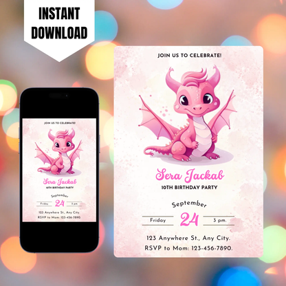 Baby Dragon Birthday Invitation Template CreativeRino