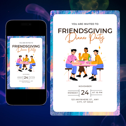 Friendsgiving Dinner Party Invitation Template | Thanksgiving Invite CreativeRino