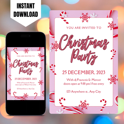 Peppermint Christmas Party Invitation Template CreativeRino