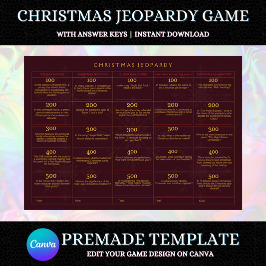 Christmas Jeopardy Game Template